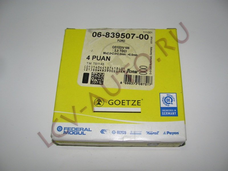 Кольца поршневые 86,0+0,50 2.2L (1 цил) 2.2 FORD - GOETZE (артикул: 06-839507.00)