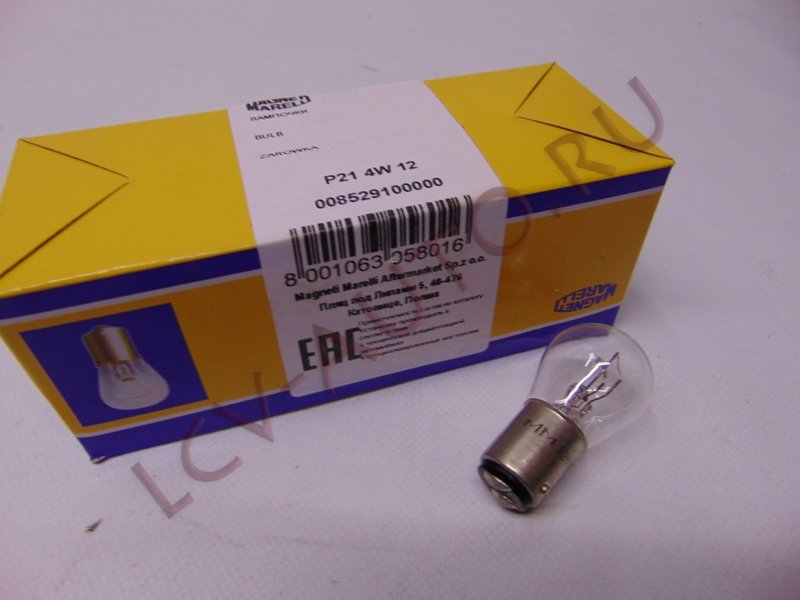 Лампа P21/4W 12V BAZ15d двухконт со смещением - MAGNETI MARELLI (артикул: P21/4W12)