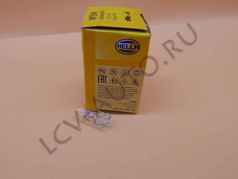 Лампа W5W 12V W5,1x9.5d безцокольная белая - HELLA (артикул: 8GP003594-121)