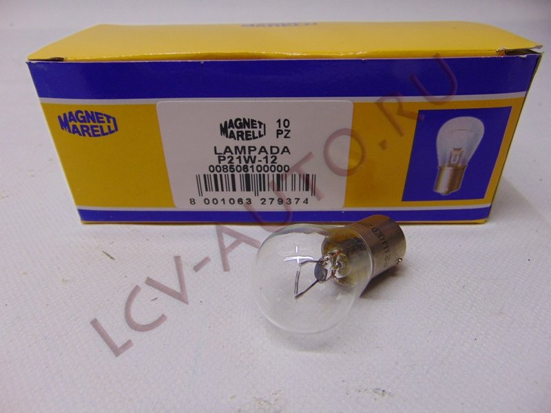 Лампа P21W 12V BA15S одноконтакт бел - MAGNETI MARELLI (артикул: 008506100000)