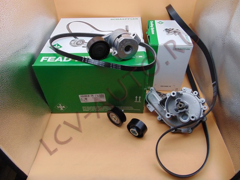 Ремень генератора (ремень 2шт + 3 ролика) + помпа 2.2 FORD FWD - INA (артикул: 529 0301 30)