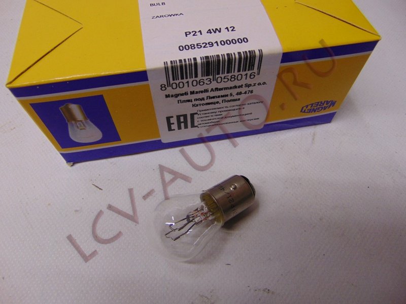 Лампа P21/4W 12V BAZ15d двухконт со смещением - MAGNETI MARELLI (артикул: 008529100000)